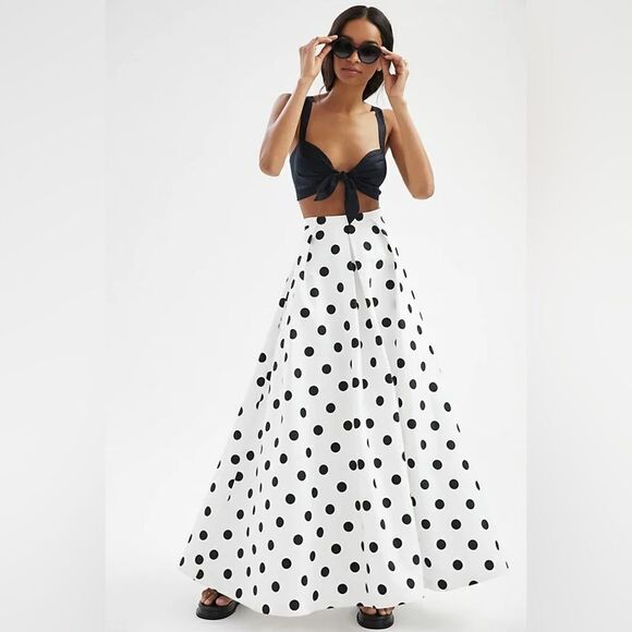 NWT Eva Franco Sold Out Stunning Polka Dot Pleated Draped Midi Skirt size XXS - Picture 1 of 10